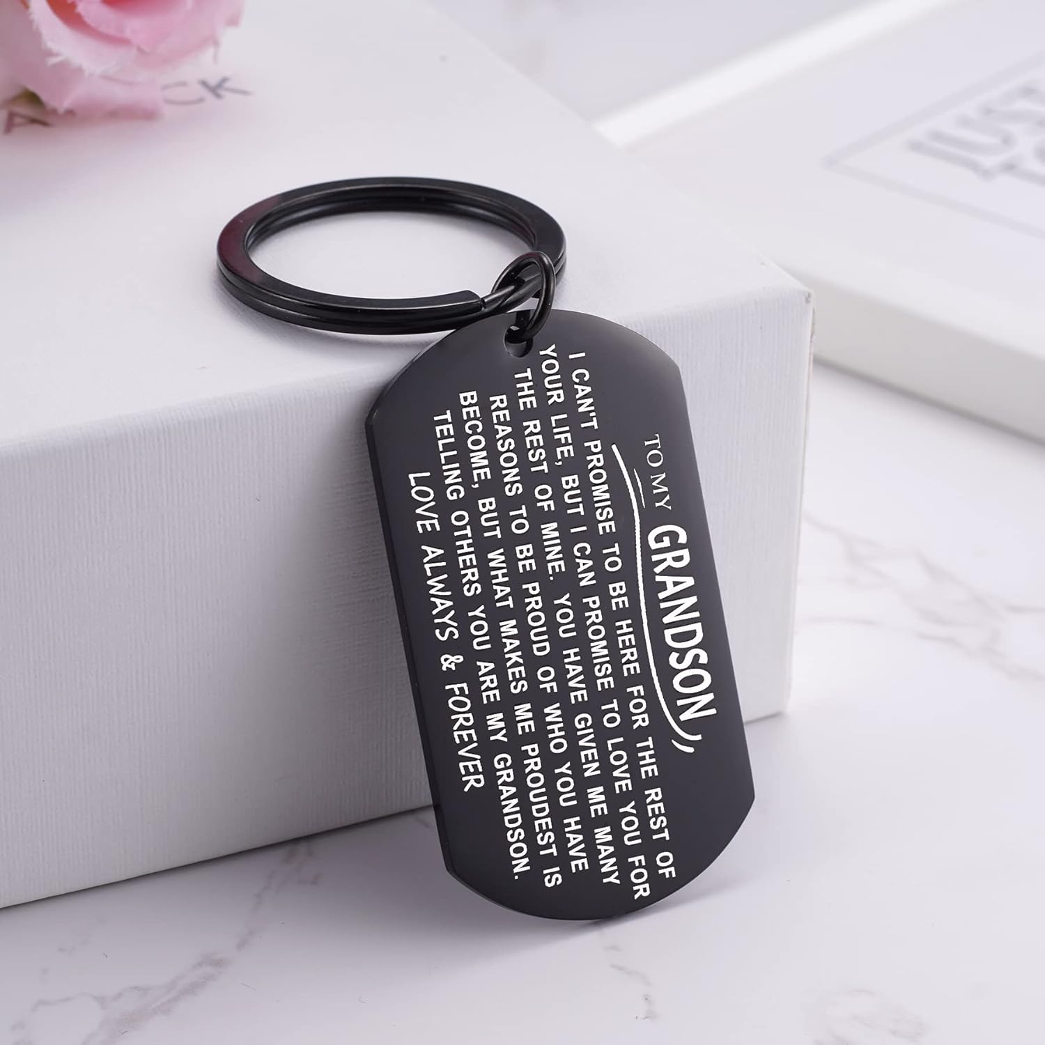 to My Grandson Keychain Gift for Grandson from Grandma Grandpa Dog Tag Keyring for Birthday Graduation Christmas - Image 4
