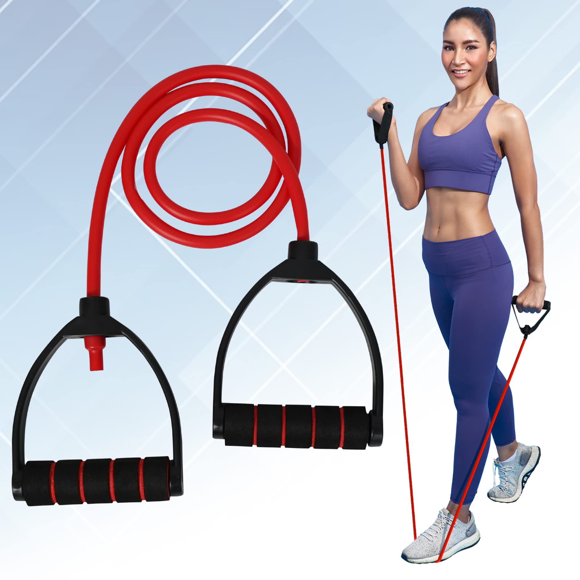 PROUT Single Toning Tube Resistance Tube Pull Rope Elastic Rubber Exercise Band for Stretching, Workout, Home Gym and Toning with Heavy Quality D Shaped Handles (Red) (B0BWYQQMYM) Amazon Price History, Amazon Price Tracker