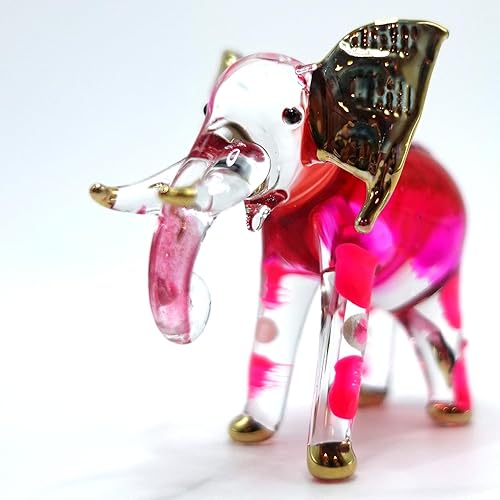 Miniatura 3 de Figuras artísticas de elefante en miniatura de vidrio soplado a mano, animales coleccionables, decoración de regalo, tronco hacia abajo (rosa rojo)