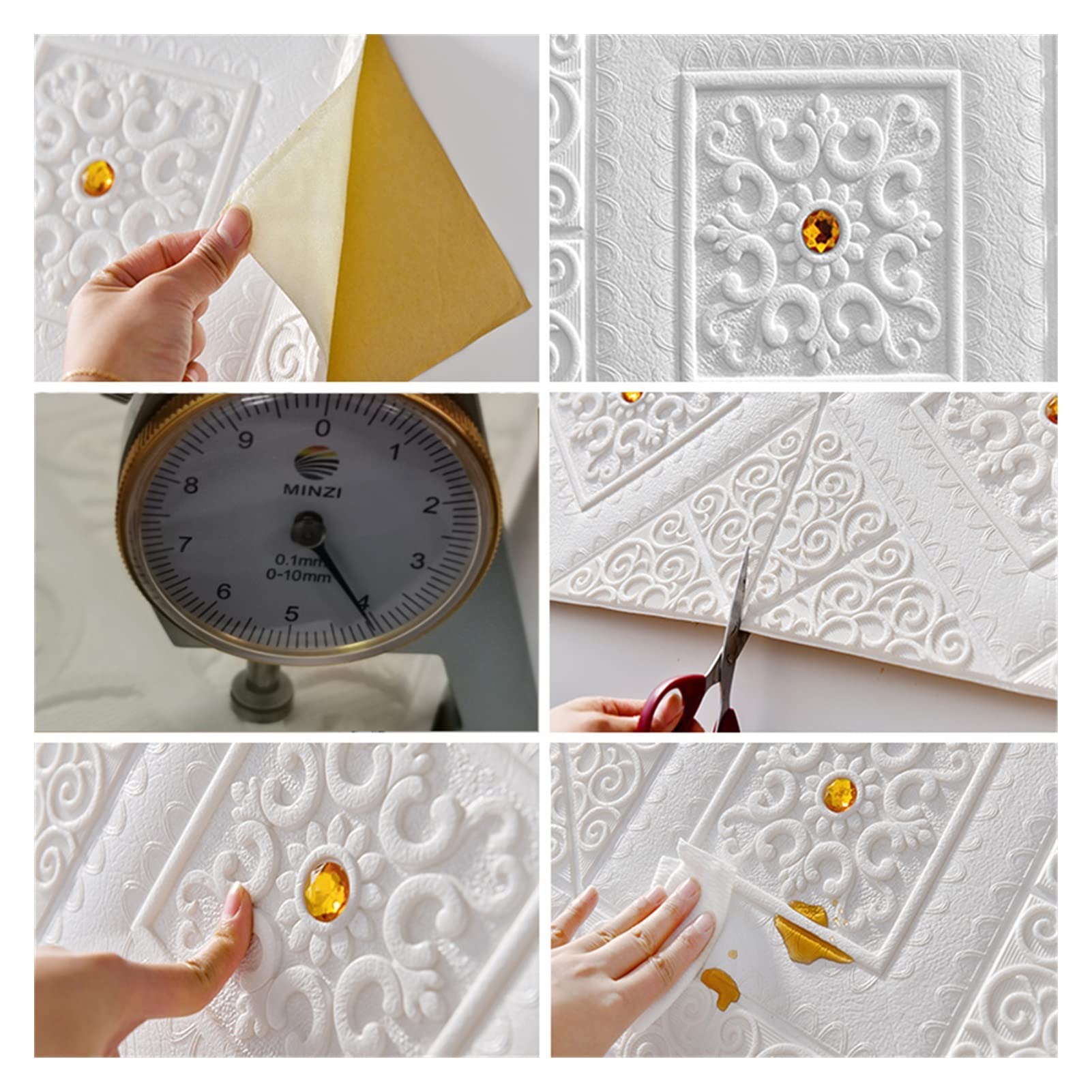 Paneles Pared Panel de pared espuma 3D grabado en relieve autoadhesivo Pegatinas techo Decoración del Dormitorio Home House Kids Sala la sala Oficina(Orange)