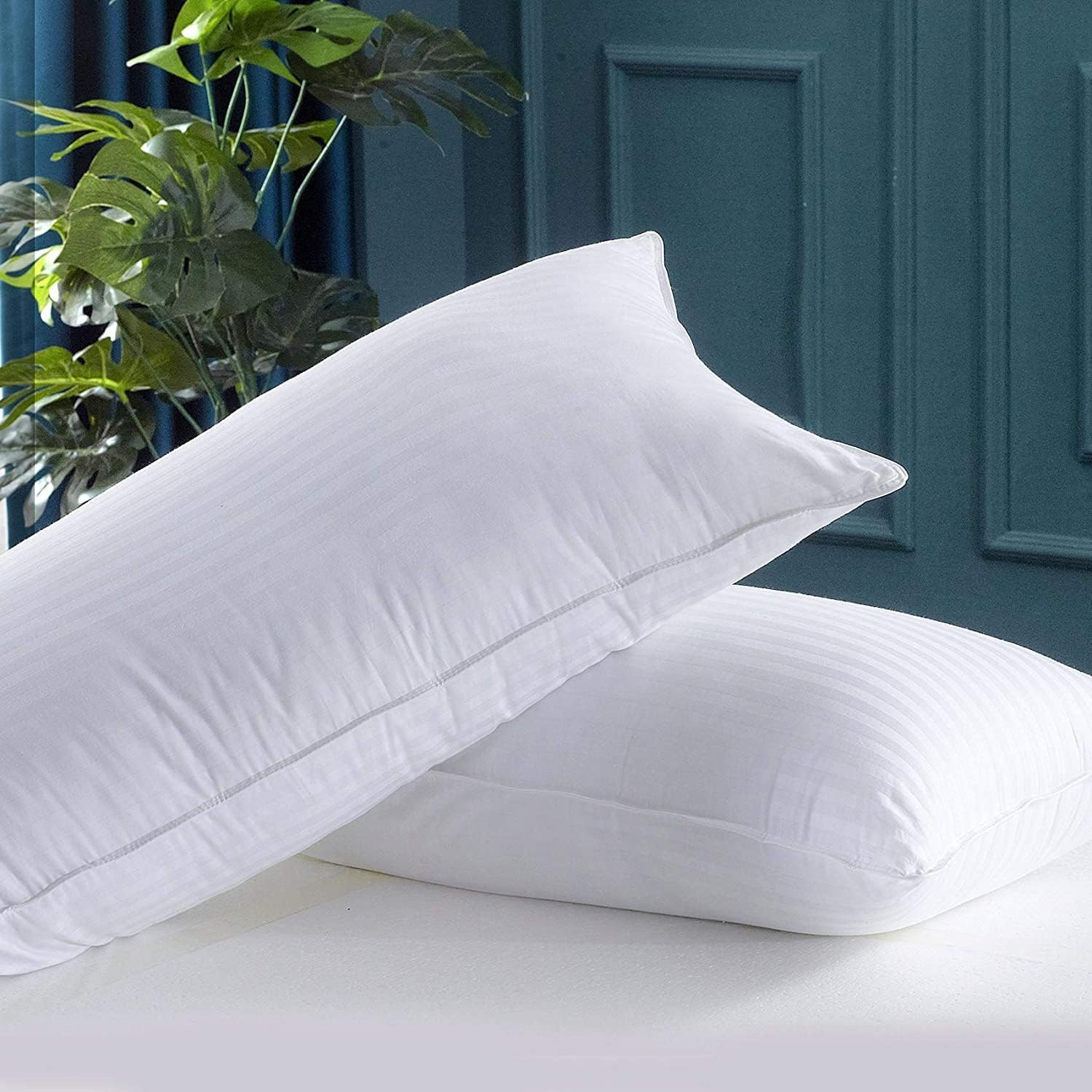 WhatsBedding Goose Down Pillow for Sleeping 2 Pack - White Gusseted Hotel Collection Bed Pillow Set of 2 King Size - Breathable 100% Cotton Cover - 20x36 Inch