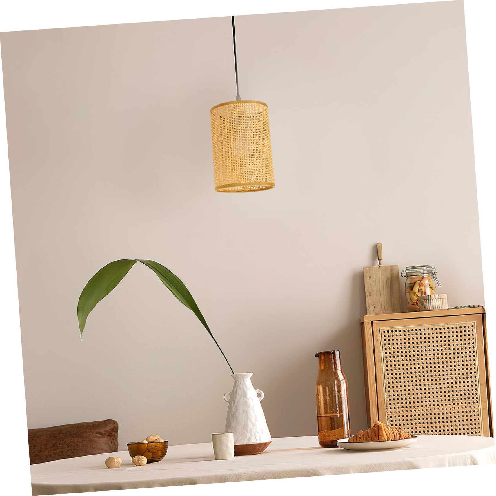 PRETYZOOM Rustic Rattan Woven Lampshade 8.07X5.51 Inch Drum Light Cover for Table and Floor Lamps E27 Indoor Use in Living Room Bedroom Kitchen - Image 2