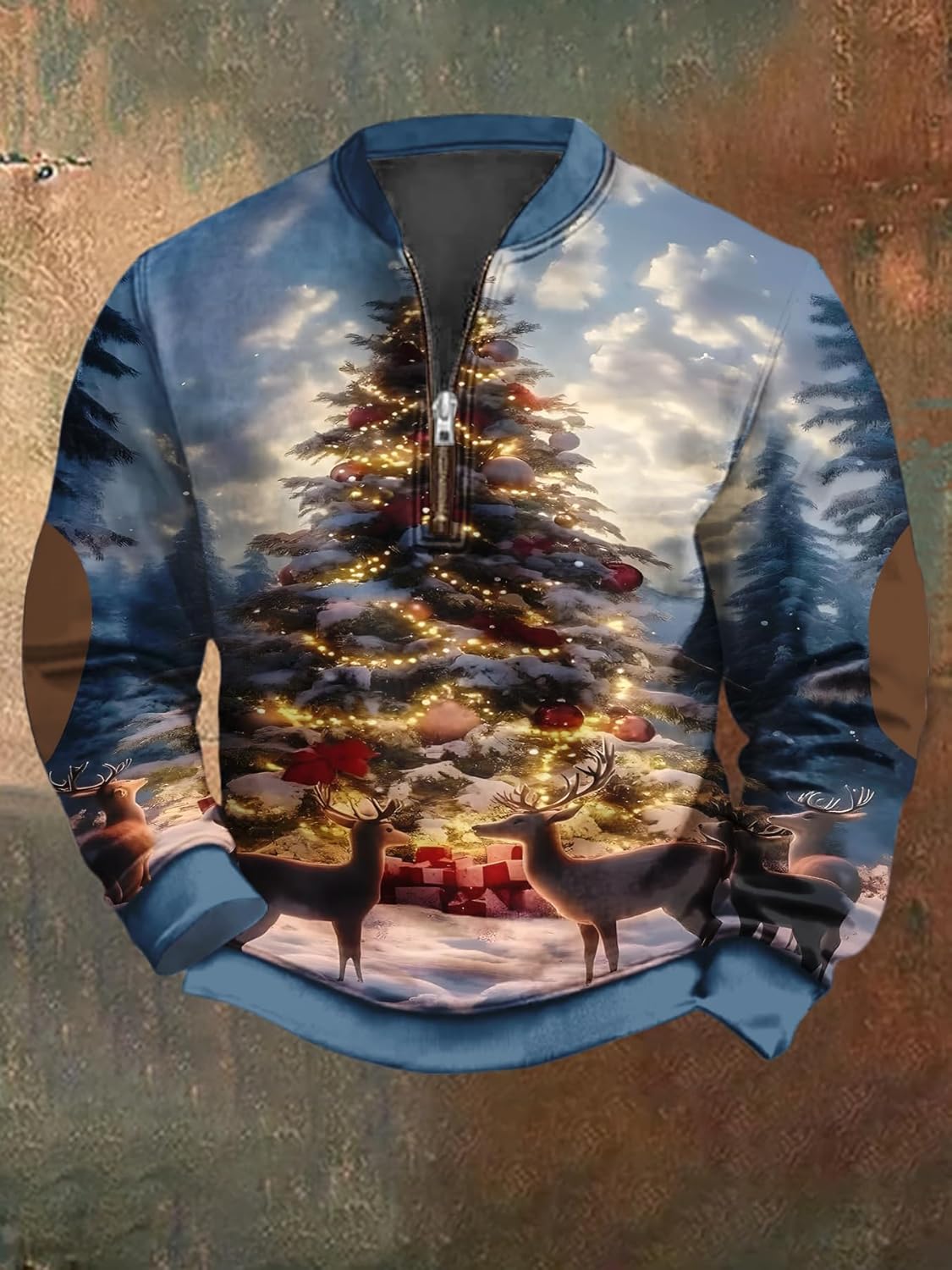 Mens Christmas Sweatshirts Fashion Xmas Graphic Print Jackets Long Sleeve Stand Collar Slim Pullover Tops - Image 2