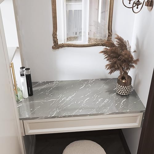 Miniatura 8 de Papel de contacto de mármol de 15.8 x 393.7 pulgadas, papel tapiz de mármol gris, impermeable, autoadhesivo, papel de vinilo Revomable para cocina,