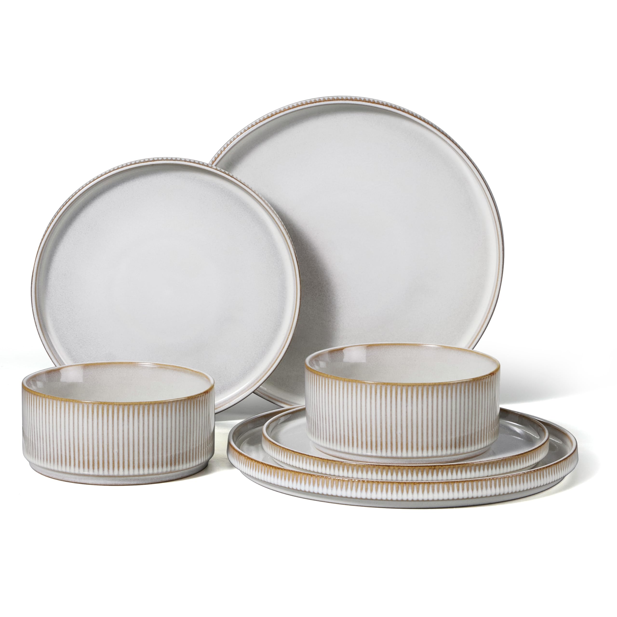 HaWare Dinner Set, 6 PCS Stoneware Plates and Bowls Set, Creamy Beige