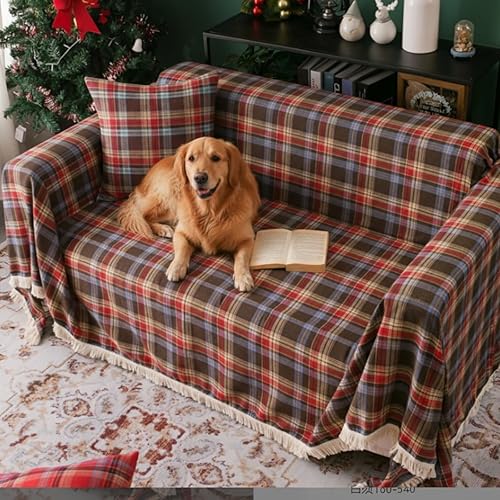 Miniatura 7 de Oudain Juego de fundas de sofá a cuadros de Navidad de 71 x 134 pulgadas, fundas de sofá rojas a cuadros con 2 fundas de almohada, decoraciones de