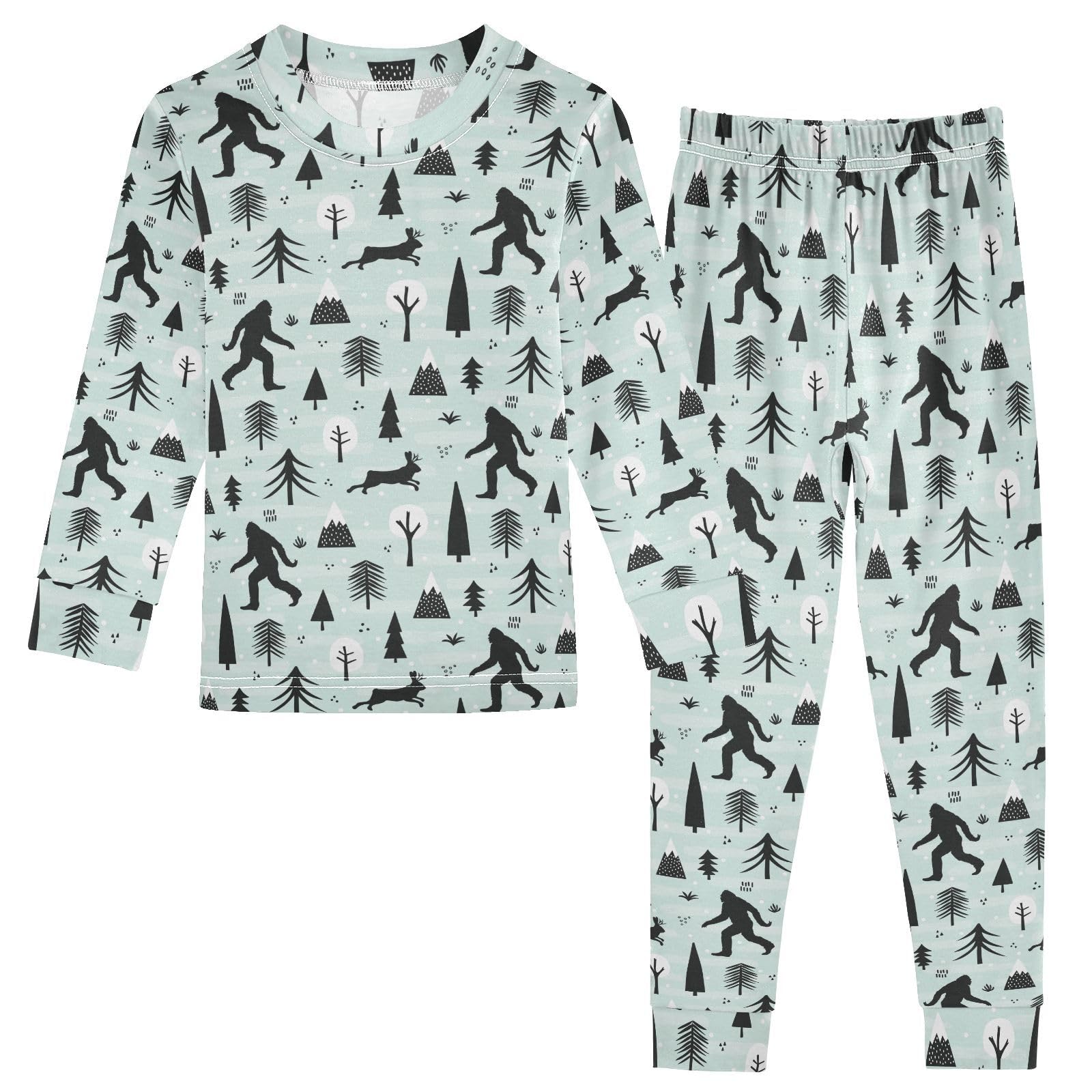 JHKKU Bigfoot Sasquatch Pajamas Set Cotton 2 Piece Soft Comfy Pjs Long Sleeve Lounge Sleepwear 3T