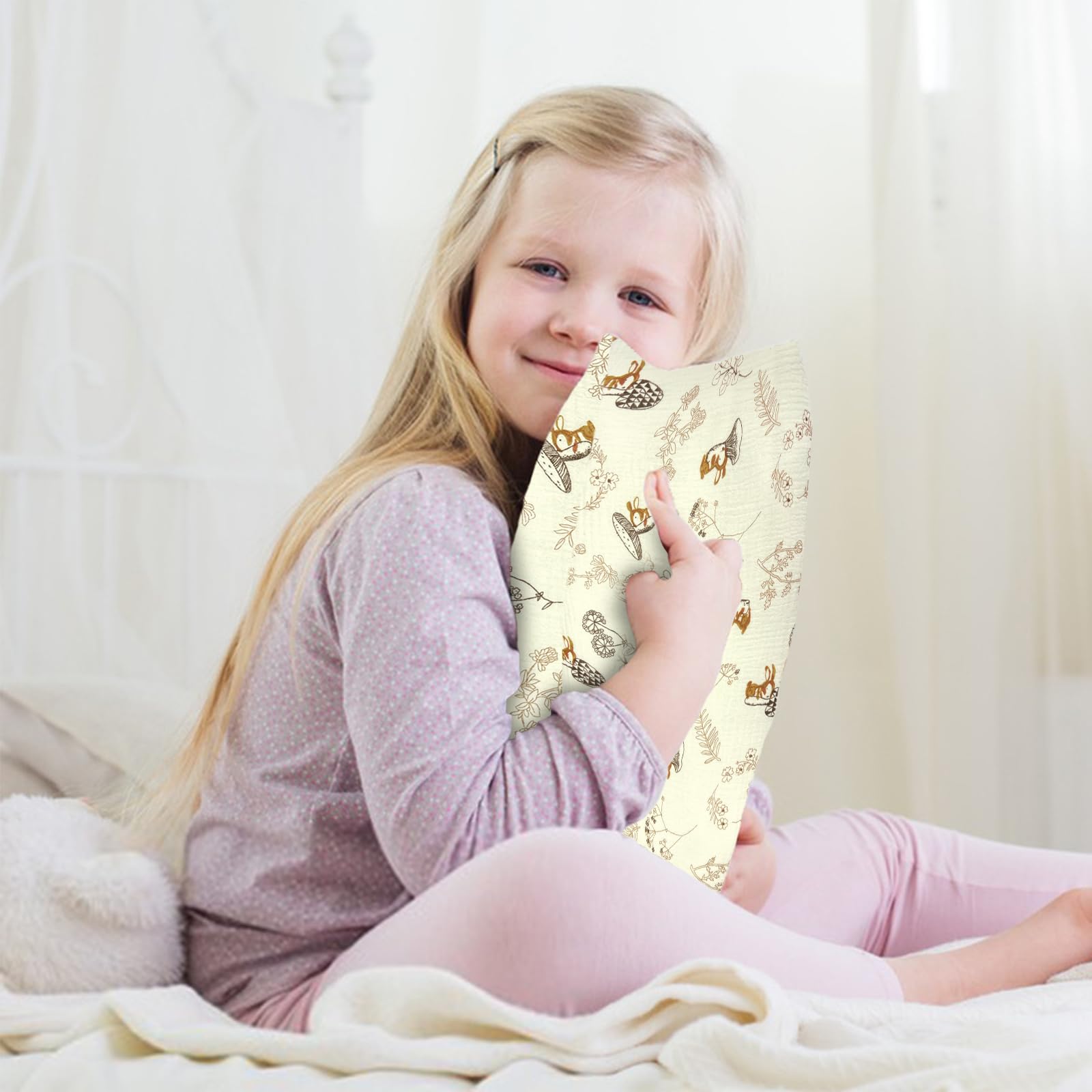 2 Federe In Mussola Di Cotone Per Cuscino Da Viaggio Bambini - Design A Busta, Rosso Sabbia E Beige - Foto 6