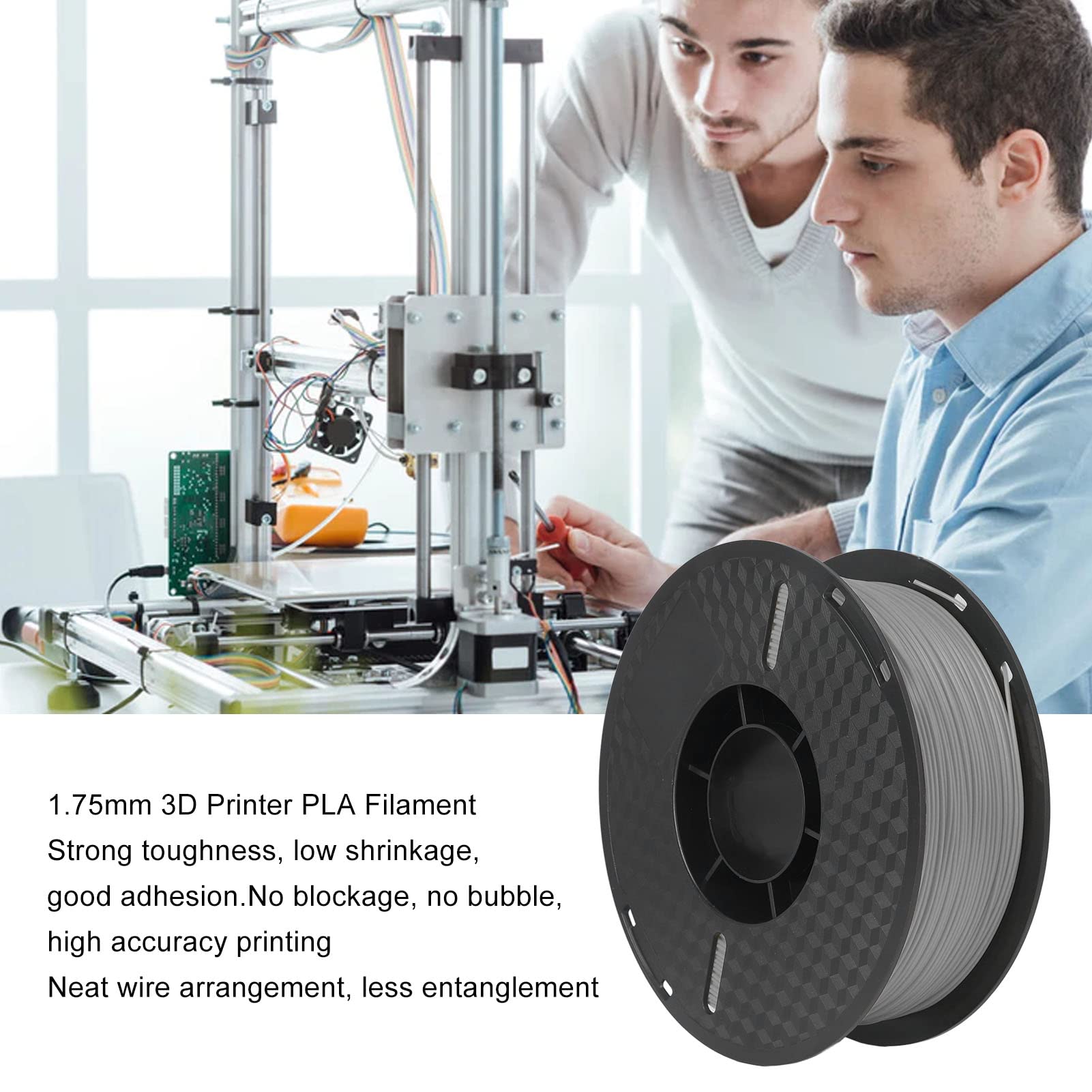 Wakects Filament PLA 1,75 Mm, Szpula do Drukarki 3D 1 Kg, dokładność ± 0,02 Mm, Uszczelnienie Próżniowe, Druk w Temperaturze od 374 do 410°F dla Hobbystów Zajmujących się Prototypowaniem FDM (SILVER)