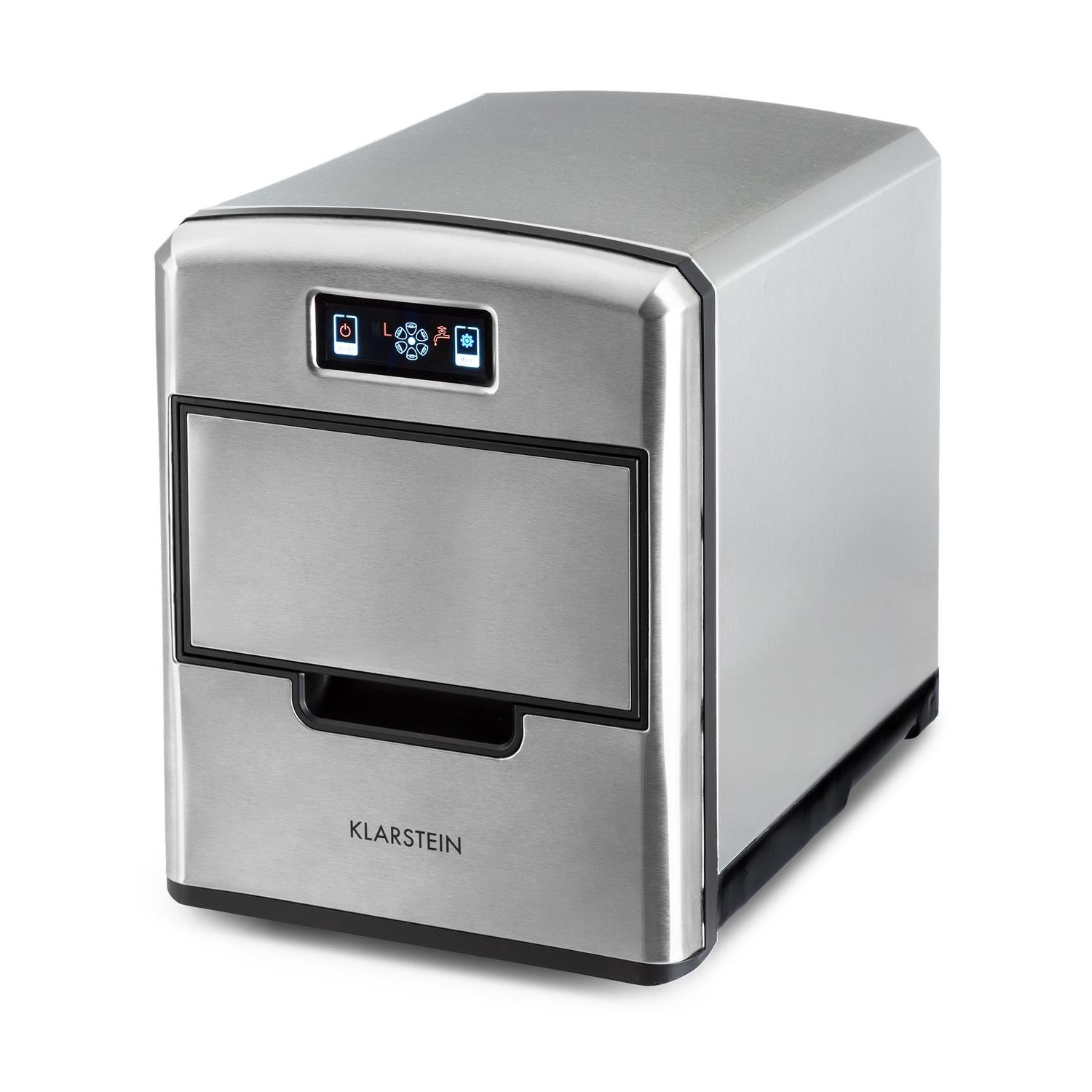 Klarstein Metropolitan - máquina de hielo, máquina de hielo, 12 kg/24 h, 180 W, 3 tamaños de cubitos de hielo, refrigerante R600a, depósito de agua de 2,15 l, pala, acero inoxidable, plata