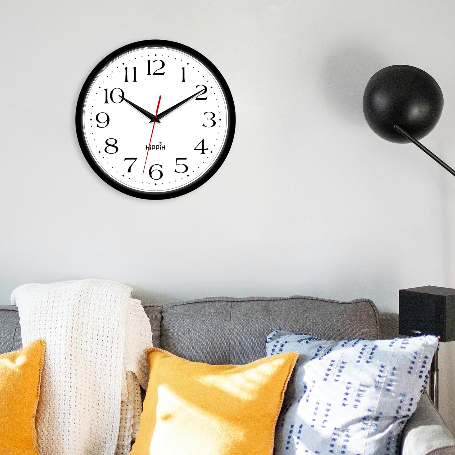 HIPPIH 2 Pack Silent Wall Clock, 12 Inch Non Ticking Quiet Digital Sweep Decorative Battery Operated Wall Clocks for Living Room Bedroom Kitchen School Office Decor, Black