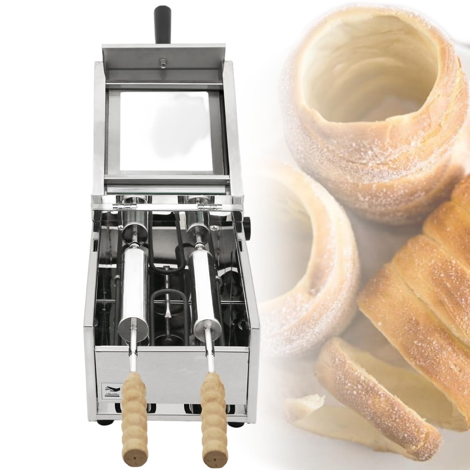 Xjymposium Electric Cake Pop Roller Machine, Commercial Ice Cream Cone Maker, 2-Station Baking Oven, 1500w Toasting Oven, For Chimney Cake And Bread Rolls