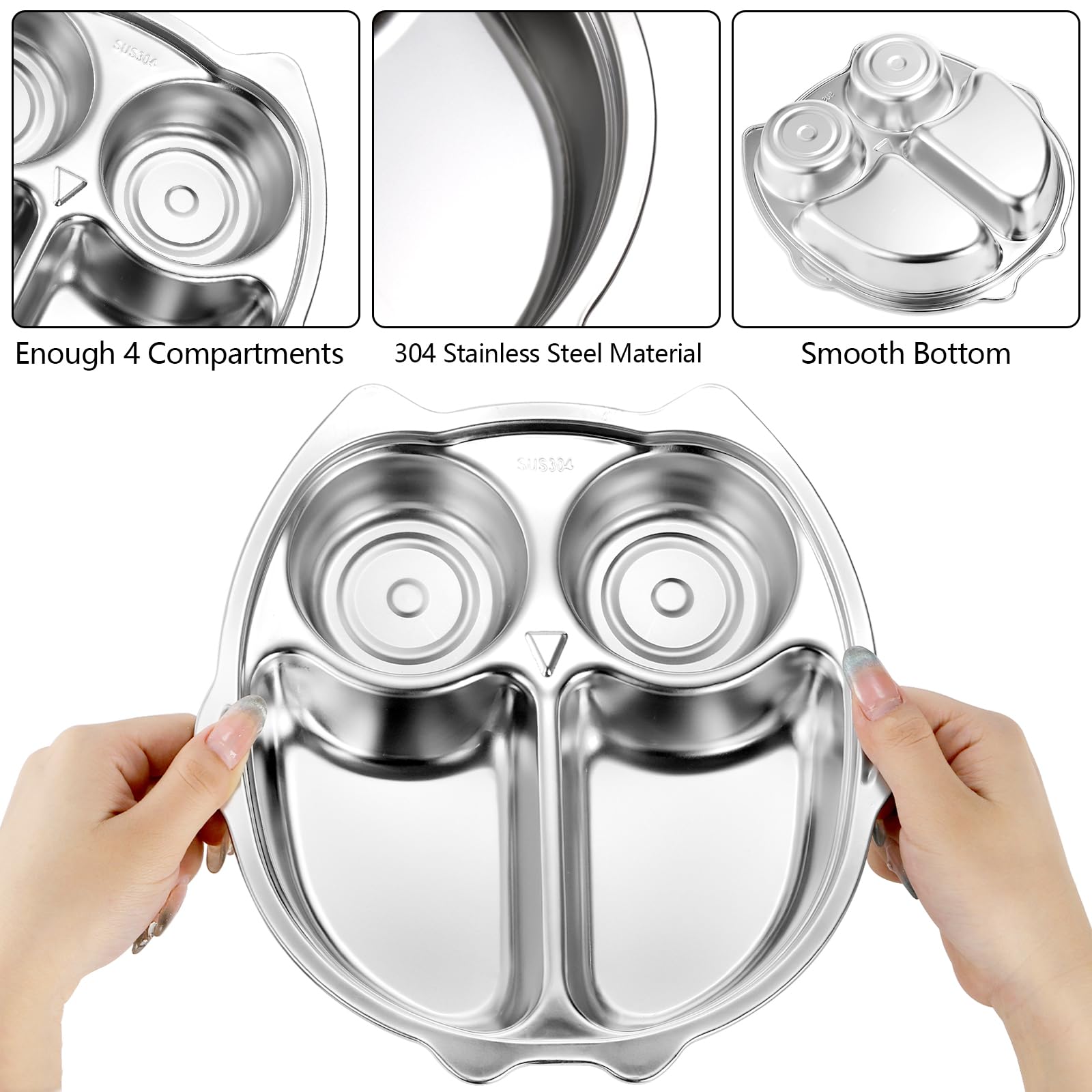 Noamus 3 Pack Stainless Steel Divided Plates, 9 Inch 304 Dinner Platter, Diet Portion Control Tray - Image 3