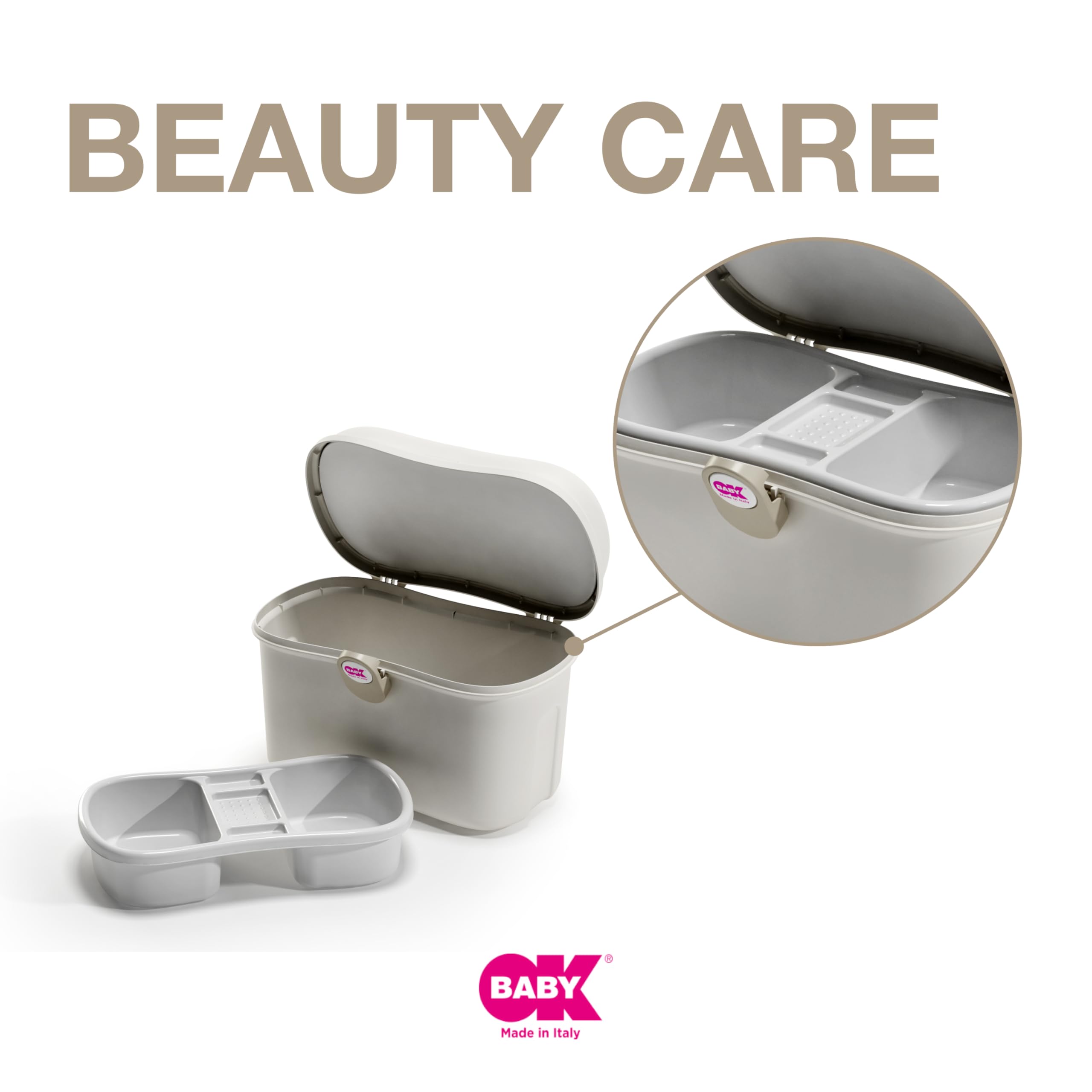 OKBABY Beauty Care - Pratico Bauletto da Viaggio per Organizzazione e Trasporto dell'Occorrente per il Bambino - Bianco