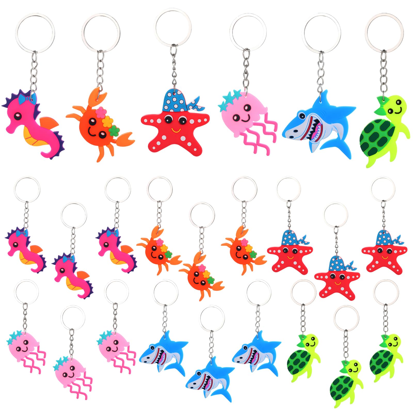 Acuiwer Keyrings 24PCS Ocean Animals Keychains Bag Fillers Supplies for Birthday Baby Shower Party Favors (Ocean Animals-24P)