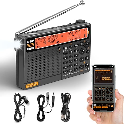 Raddy RF757 APP Control Shortwave Radio, Portable Radio with AM/FM/SW/VHF/UHF/CB/AIR/NOAA Reception, 2500mAh Rechargeable Battery, 1000 Presets,Wired Antenna, Headset, SOS Alert for Emergency
