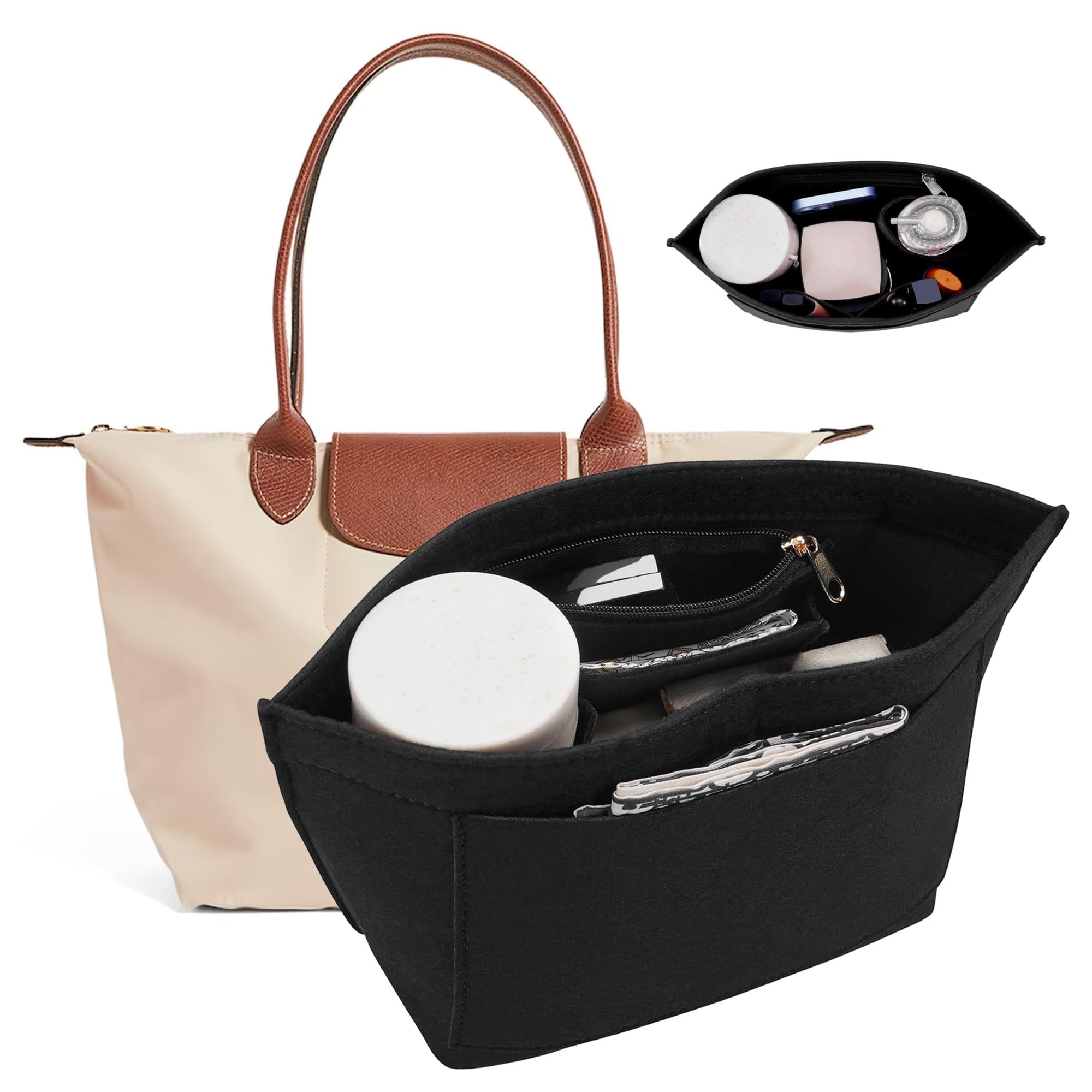 Organizador de bolso de fieltro Inserto organizador de bolso, bolsa fieltro for(Black,L)
