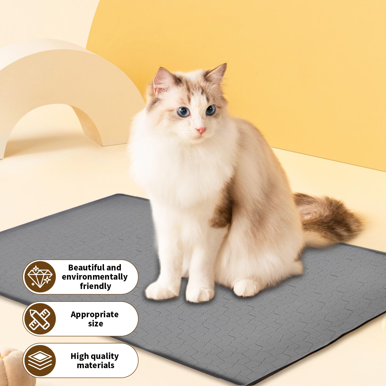 Tappetino per lettiera per gatti extra large, di alta qualità, resistente, impermeabile, in silicone, con bordi alti, antiscivolo, controllo dello spargimento, facile da pulire (86 x 55 cm, grigio)