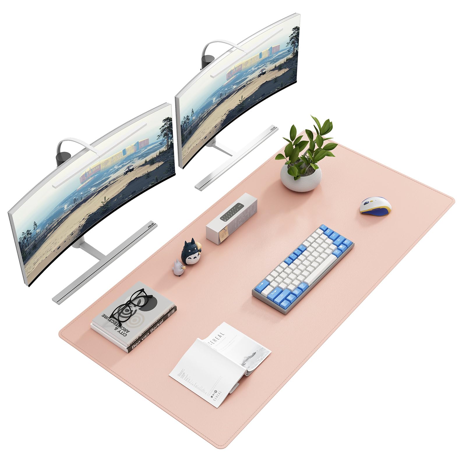 DAWNTREES Sottomano per scrivania - 120 x 60 cm - In pelle - Antiscivolo - Grande tappetino mouse per laptop - Adatto per ufficio, casa e uso d'ufficio (rosa)