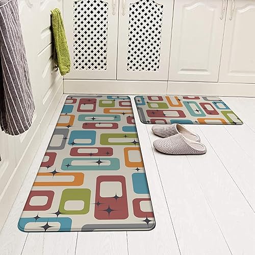 Miniatura 2 de Midcentury - Juego de 2 alfombras de cocina retro de los años 70 con formas rectangulares, tapetes de cocina suaves para el suelo, alfombra