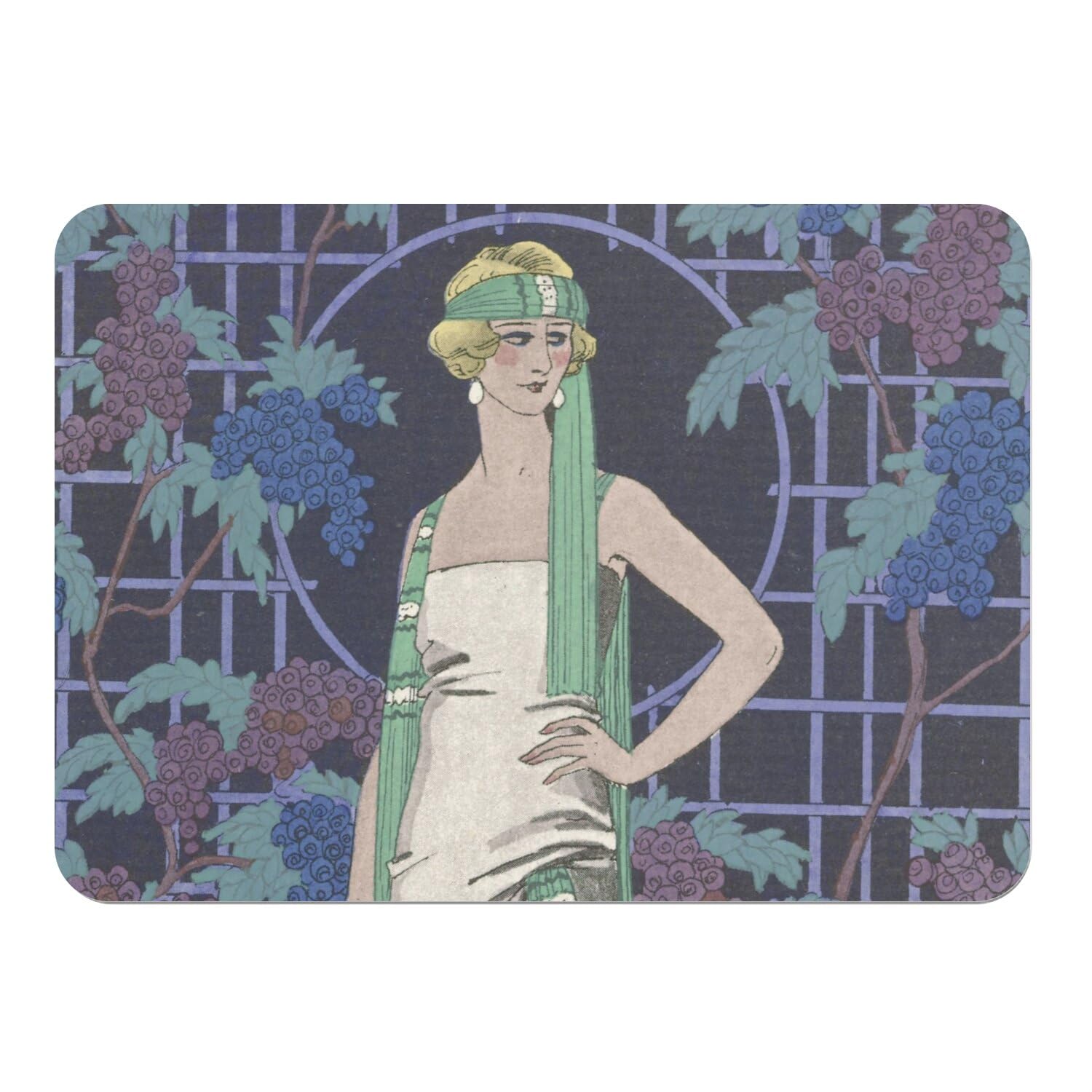 Madame Illustration Art Deco Elegant Art Deco Fashion Sleek Fashion Rubber Placemat – Large Size 39.5 x 28.5 cm