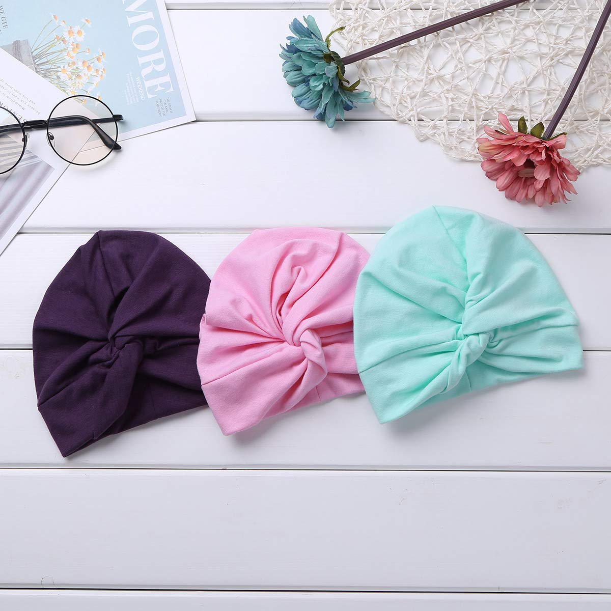 Säuglingsbaby Beanie Knoten Donut Hut Neugeborene Jungen Mädchen Baumwolle Weiche Turban Bogen Kaninchenohren Mütze Krankenhaus Kopf Wrap (Color : G Knotted, Size : One Size)