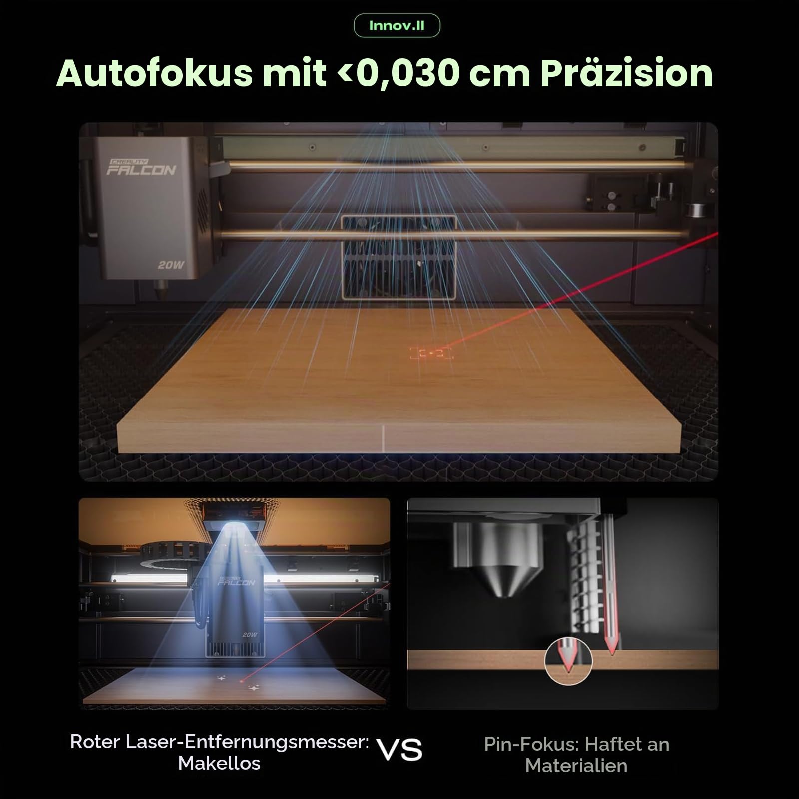 Creality Falcon A1 Pro 20W Lasergravierer mit Rotationswalzen Pro, Geschlossen Laser Graviermaschine und Schneider mit Intelligenter Kamera, Touchscreen, Präziser Autofokus, App Steuerung