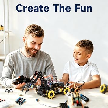 ACEBOTT 5DOF Robot Arm Car Kit, ESP32 Programmable Coding Robot with 4WD App & Remote Control, Arduino Python Blockly Compatible STEM Robotics Building Kit for Kids 12+ Teens and Adults