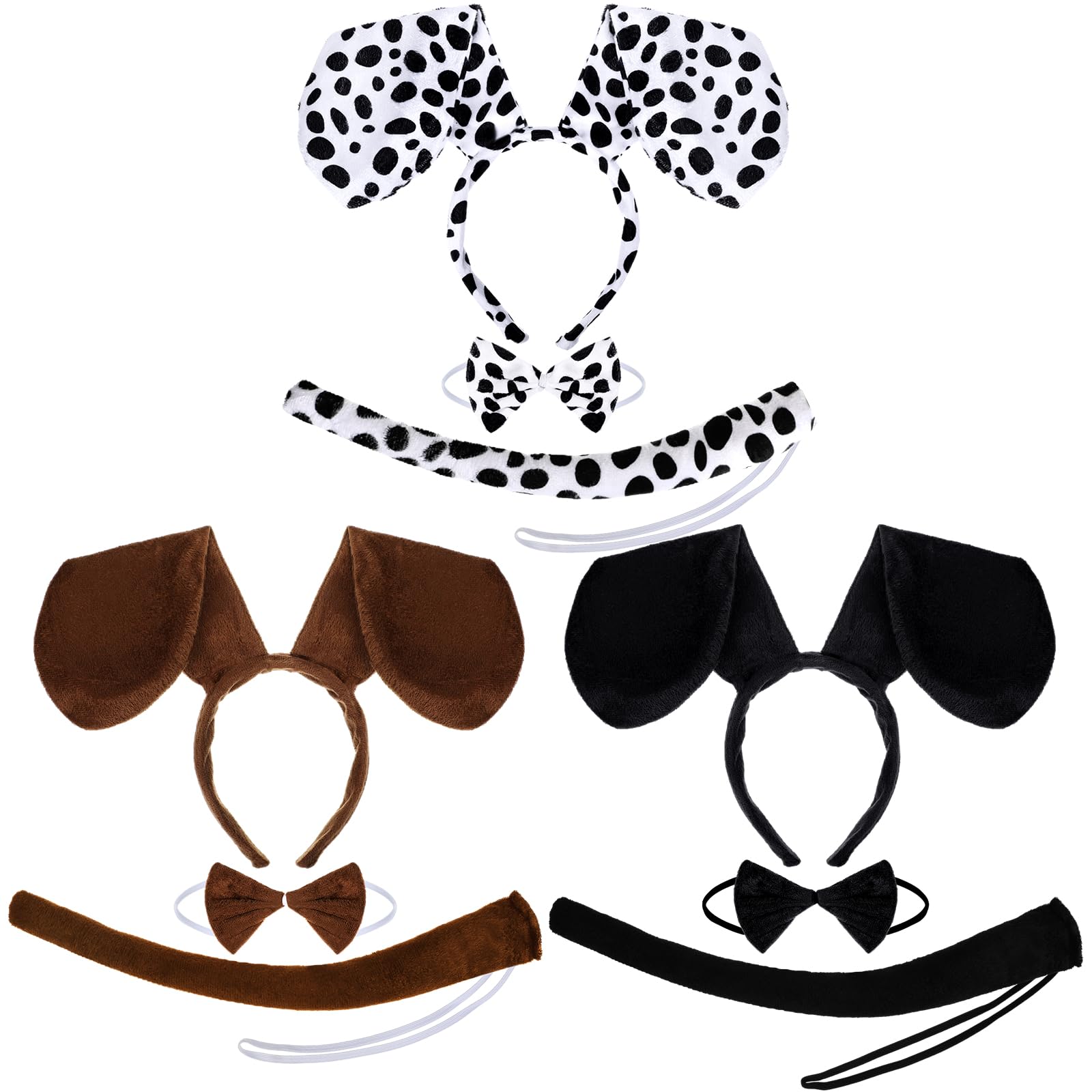 Bencailor 3 Sets Halloween Puppy Costume Accessories Dog Headband Ears and Tail Bow Tie Set Cute Dog Headband Bowtie Tail for Adult