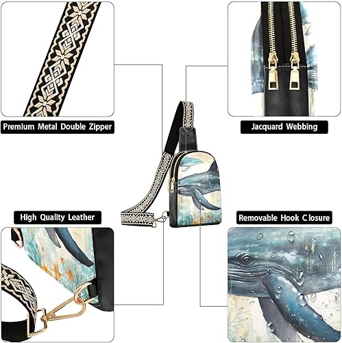 Miniatura 5 de Sling Backpack Whale Vintage Sling Bag for Women Crossbody Shoulder Bag Leather Fanny Pack Chest Bag for Travel Hiking 202A1814