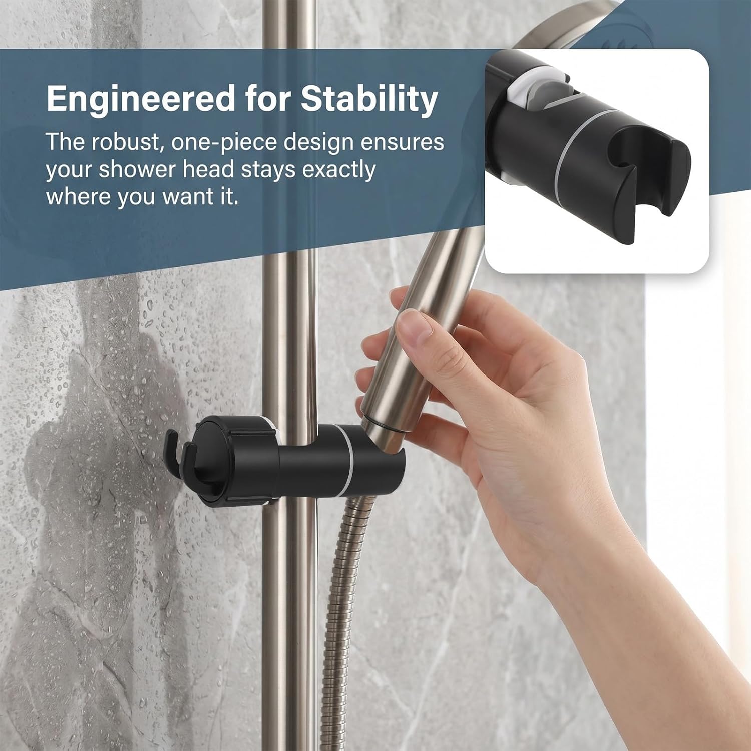 DOITOOL Adjustable Showerhead Holder Bracket with Thickened Wall Mount and Hook Black Matte Bathroom Shower Sprayer Holder for Chair Transfer Bench Bath Stool Commode