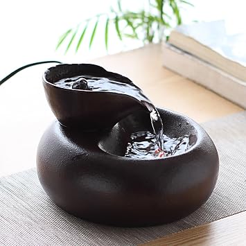 Ceramic Mini Waterfall Fountain Desktop Ornaments Small Tabletop Fountain Cat Water Fountain Pet Water Fountains Office Tabletop Humidifier for The Living Room Office.Black