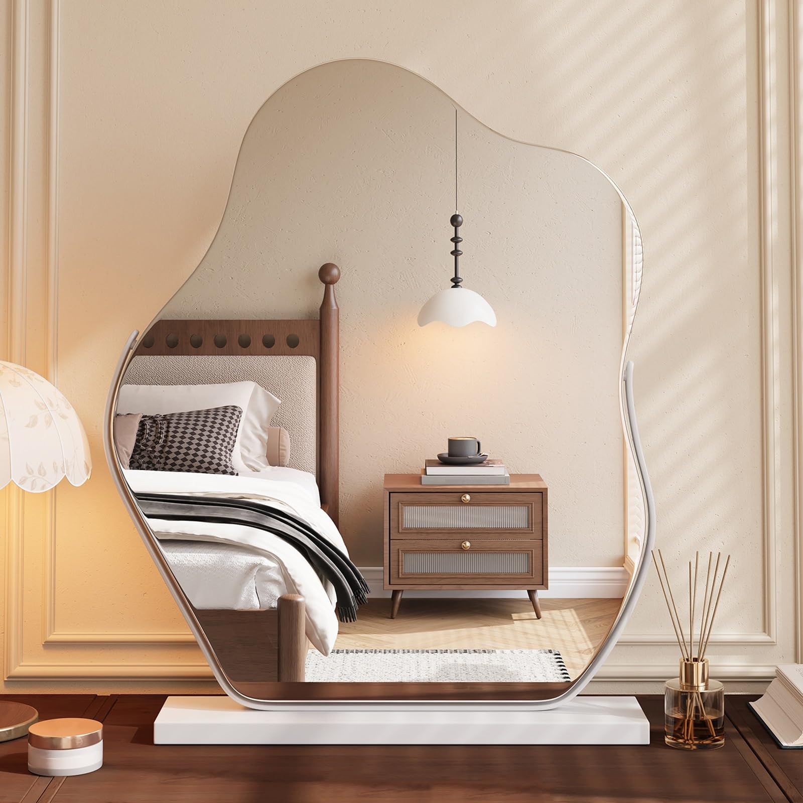VQWQV Cloud Shaped Desktop Mirror With 350° Rotation & Metal Base, Heavy-Duty Modern Decorative Makeup Mirror For Bathroom, Dormitory, Shaving(White,53x65cm/20.8x25.5)