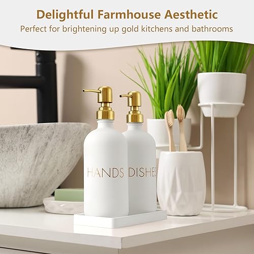 Miniatura 5 de Juego de dispensador de jabón de manos y platos de vidrio, dispensador de jabón de cocina con bandeja y bomba de acero inoxidable, para decoración