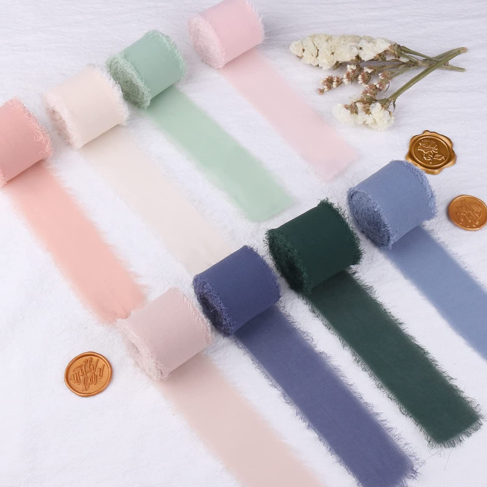 Handgemaakte franje chiffon linten, 3 rollen 2 x 7Yd totaal 21Yd Handgemaakte franje chiffon linten, 3 rollen 2 x 7Yd totaal 21Yd