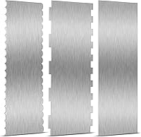 Vista 1 de 3 Pieces Stainless Steel Cake Scraper 10 Inch and 9 Inch Large Double Sided Patterned Edge Stripe Edge Smoother Scraper Cake Decorating Comb Pastry