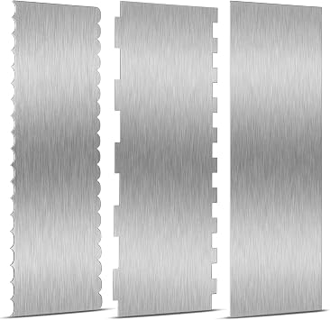 3 Pieces Stainless Steel Cake Scraper 10 Inch and 9 Inch Large Double Sided Patterned Edge Stripe Edge Smoother Scraper Cake Decorating Comb Pastry Cutter for Butter Mousse Cream Decoration
