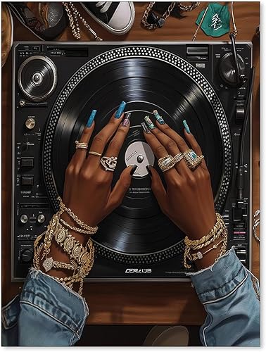 Póster de mujer negra, música de moda, disco de vinilo, arte de pared, diseño urbano de moda, para amantes de las canciones vintage, para