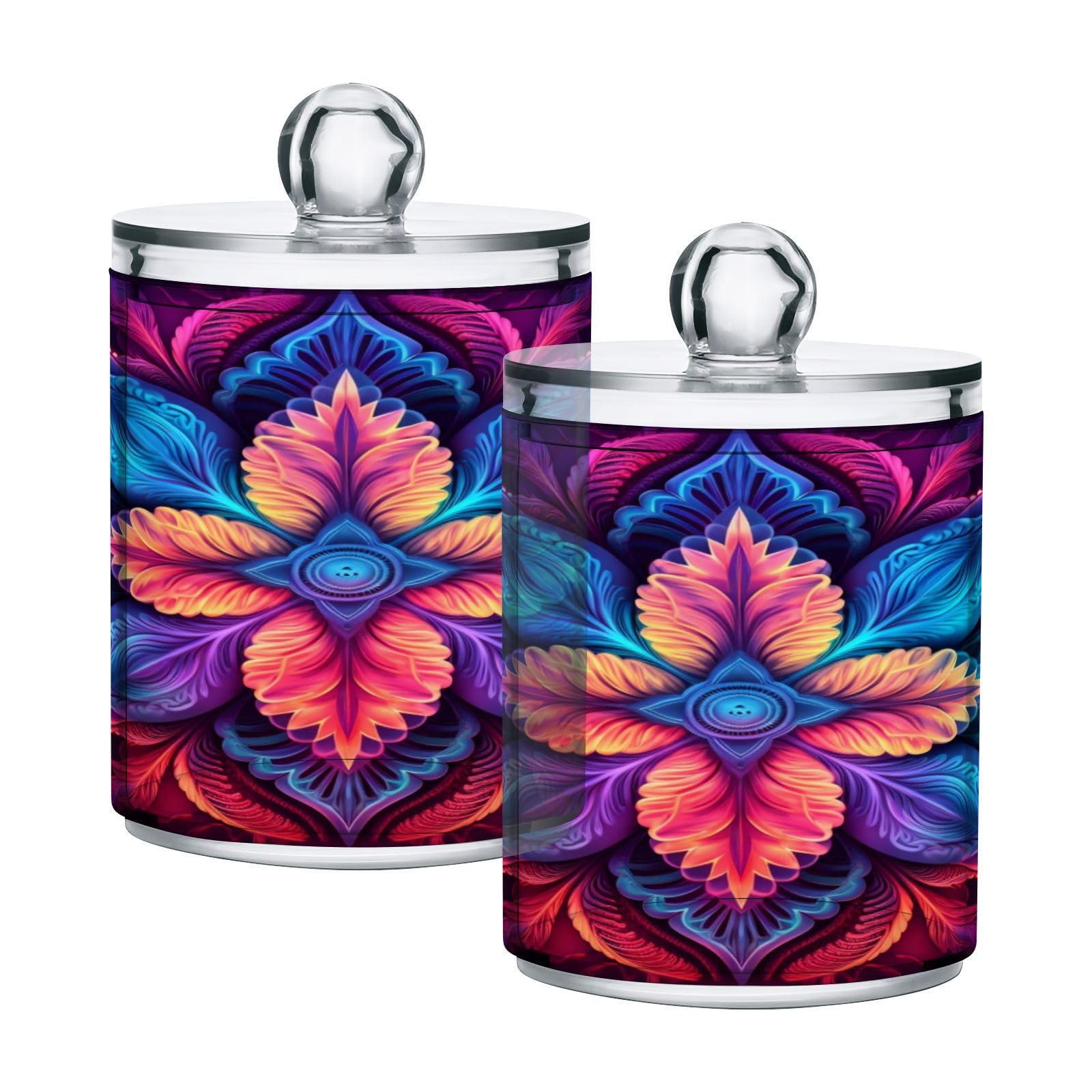 Palms-tree-print Restroom Bathroom Organizers with Lid Qtip Holder Dispenser Apothecary Jars Cotton Balls Pads Swabs Holder Jar 4