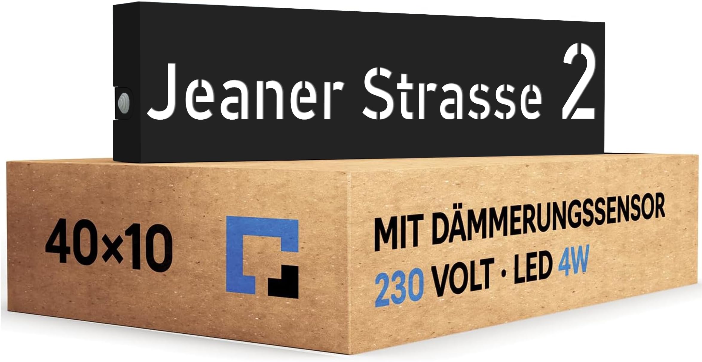 Premium Gravur Personalisierter Hausnummer Schwarz Beleuchtet Led Strom 230V, Außenlampe Hausnummernschild mit Dämmerungssensor, ist Langlebig, Wetterfest, Geringer Stromverbrauch 6W / A++