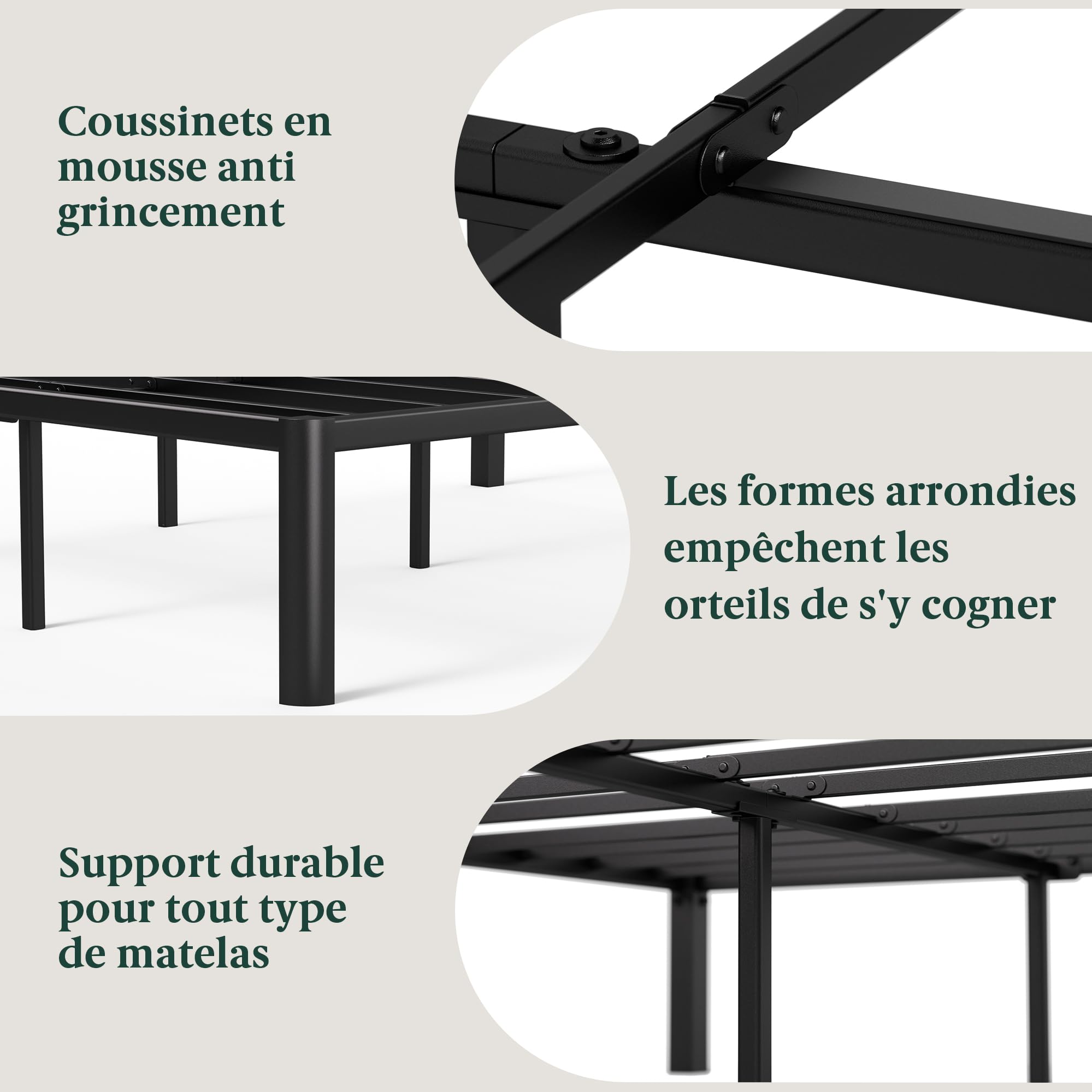 Zinus Van Sommier 90x190 cm avec Lattes en Métal - Cadre de Lit 1 Personne en Acier Robuste - Hauteur 41 cm pour Rangement - Montage Facile - Noir