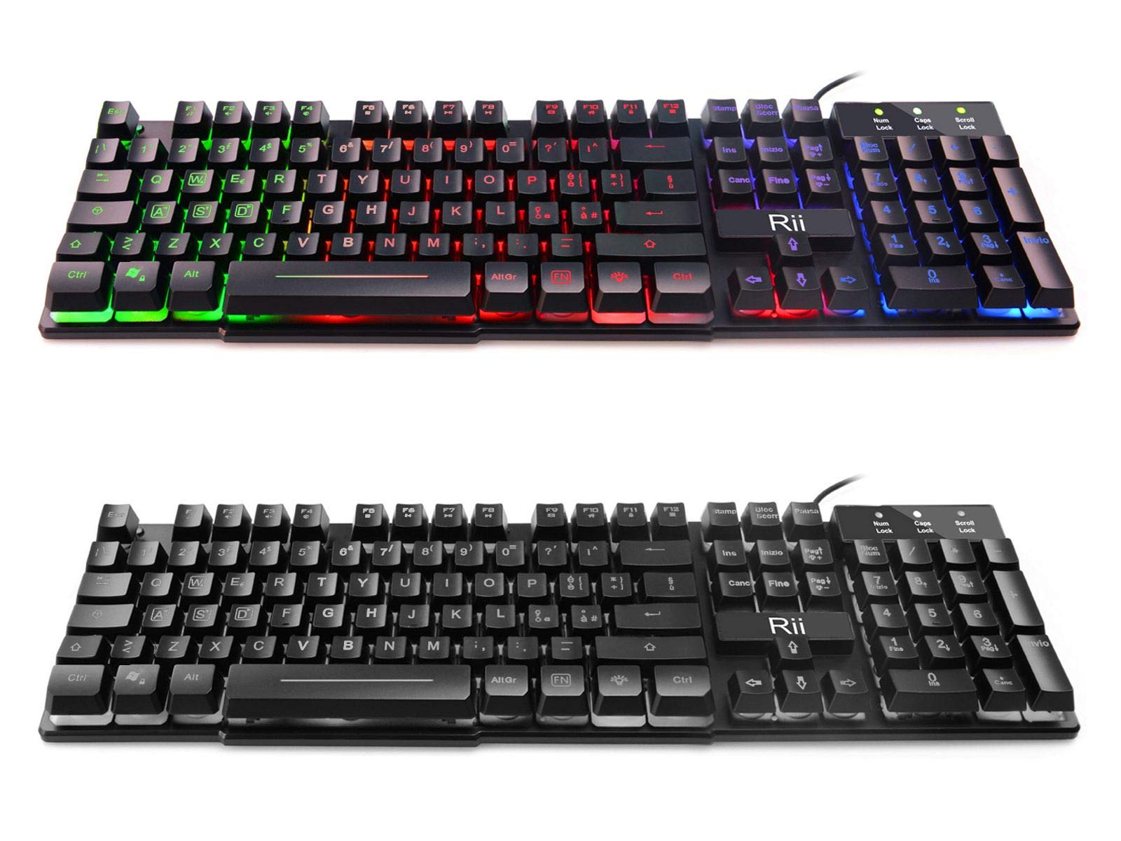 Rii Gaming RK108 (Layout Italiano) - Set Tastiera RK100+ e Mouse da Gioco, retroilluminati a LED, sensibilità Regolabile Fino a 3.200 DPI