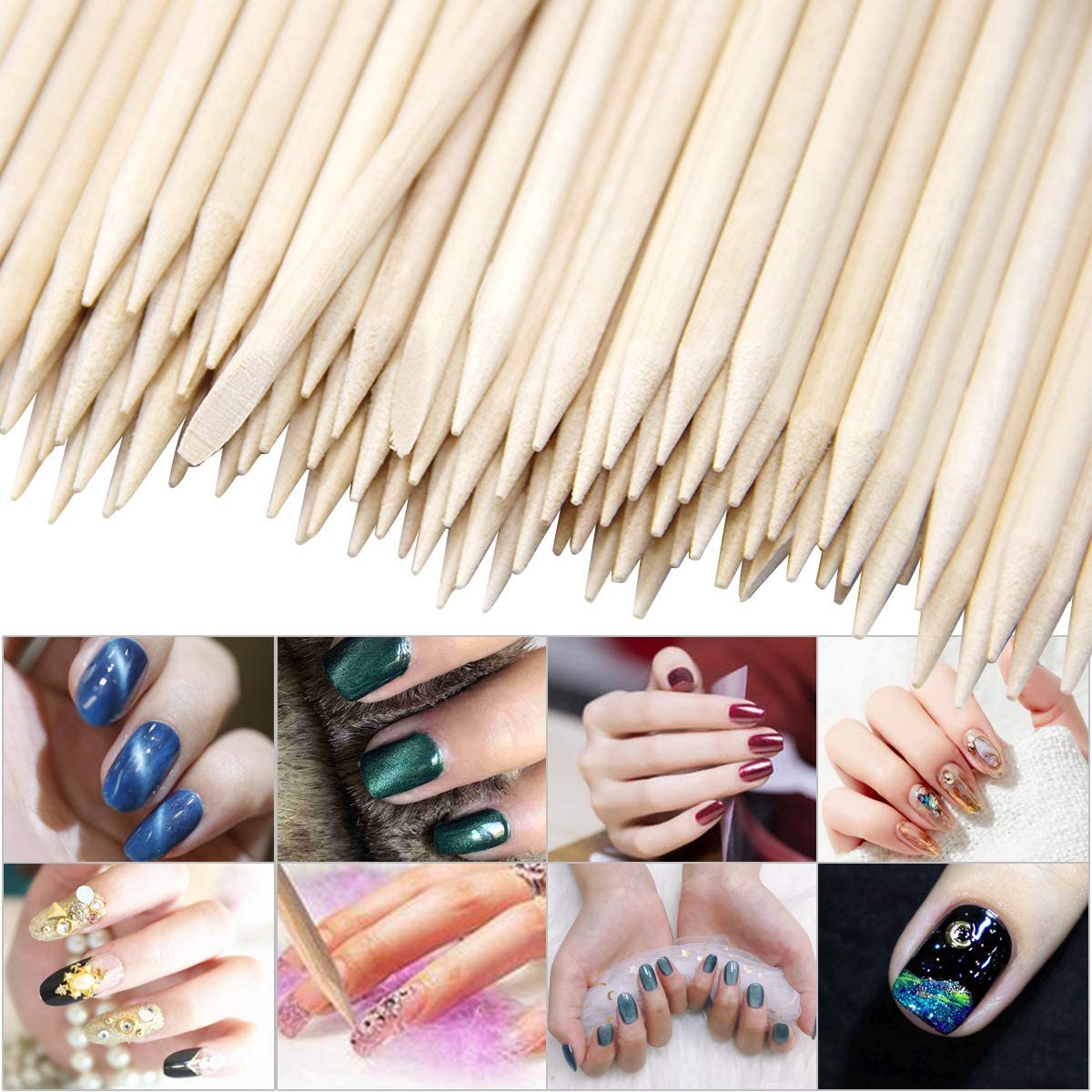 300Pcs Baton de Cuticule, BetterJonny Bâtons de Bois Orange Stick Double Face Batonnets des Ongles Bâtonnets Manucure Orange Batonnet en Bois pour Manucure Pédicure