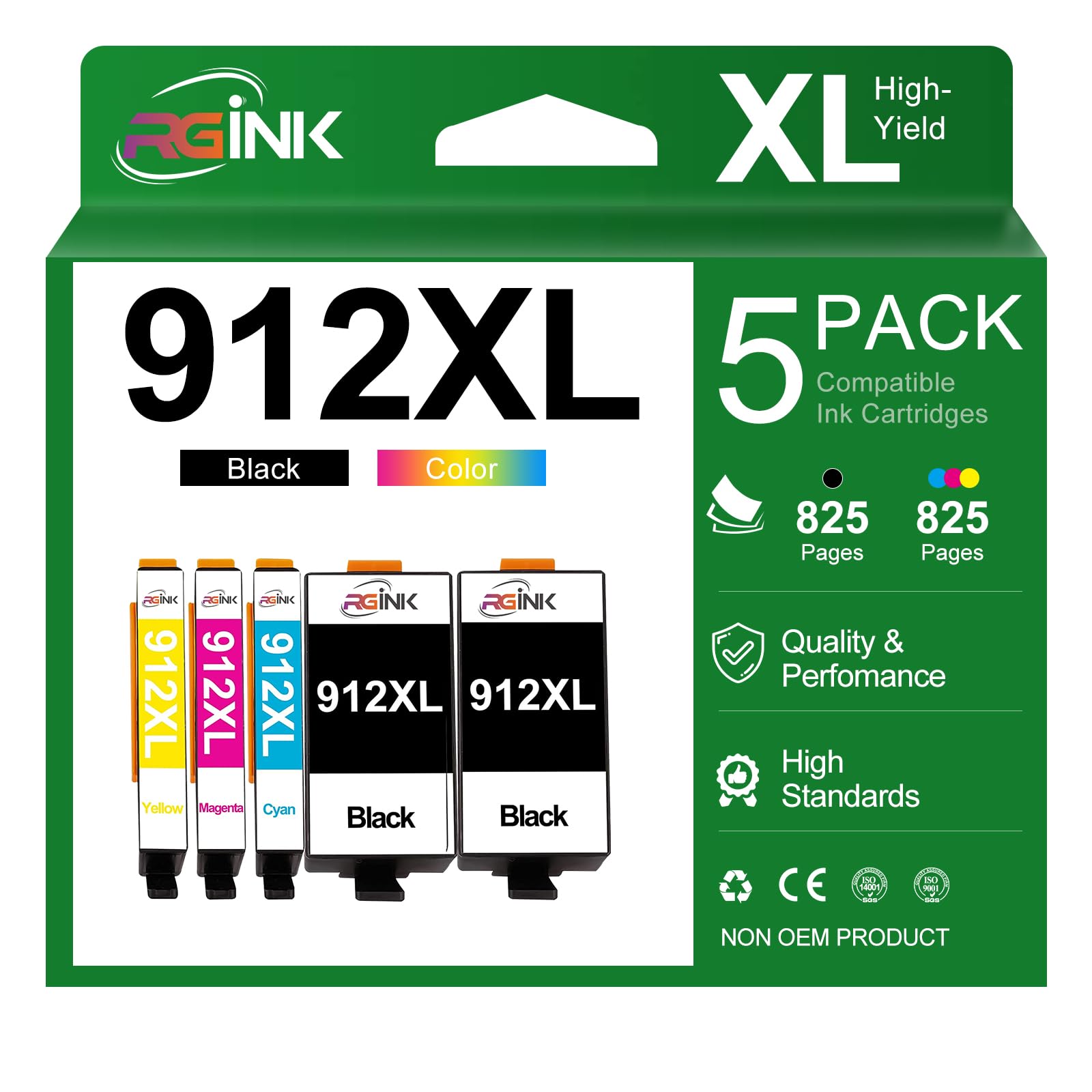 Cartucce d'inchiostro 912XL 912 XL per stampanti HP OfficeJet 8012 8014 8015 8017 OfficeJet Pro 8022 8023 8024 8025 AIO (confezione da 5)