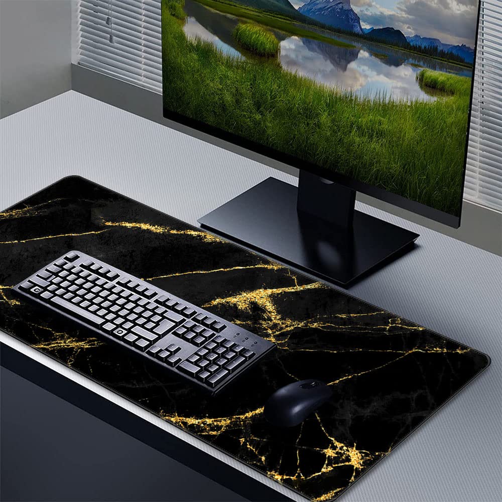 Tapis De Souris De Jeu 70x30cm – Marbre Joli, Bords Cousus, Base Antidérapante – Grand Tapis Clavier Et Souris