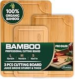 Bamboo Cutting Board For Kitchen &lpar;3 Pcs&rpar; – Durable Wooden Cutting Board Non Toxic – Chopping Boards For Kitchen With Deep Juice Groove And Built-in Handles&comma; Ideal Charcuterie&comma; Meat&comma; Vegetables