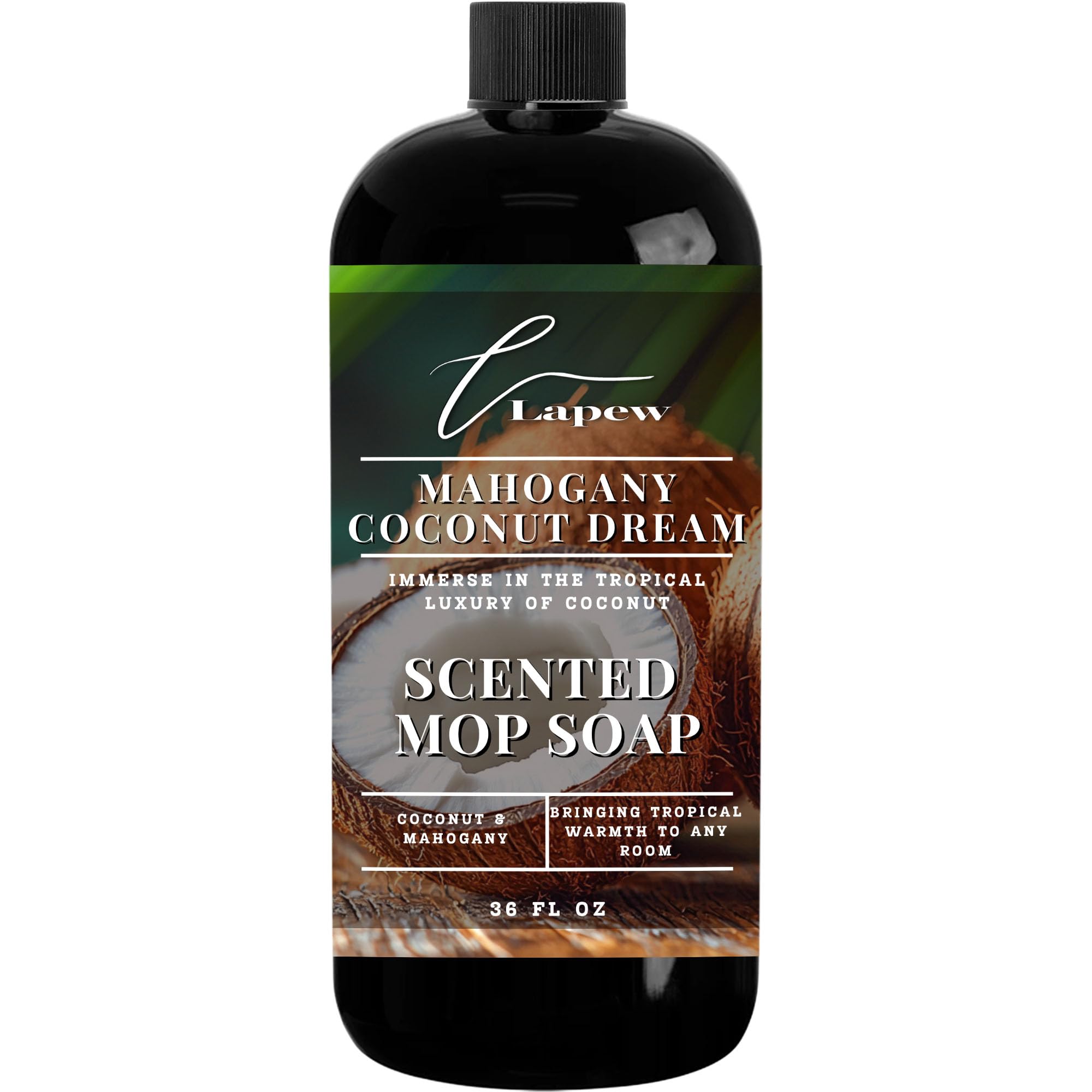 Lapew Mahogany Coconut Scented Mop Soap - Luxury Floor Cleaner Concentrate for Mopping Tile, Laminate, Vinyl & Hardwood | Streak-Free, Low-Foam | 36
