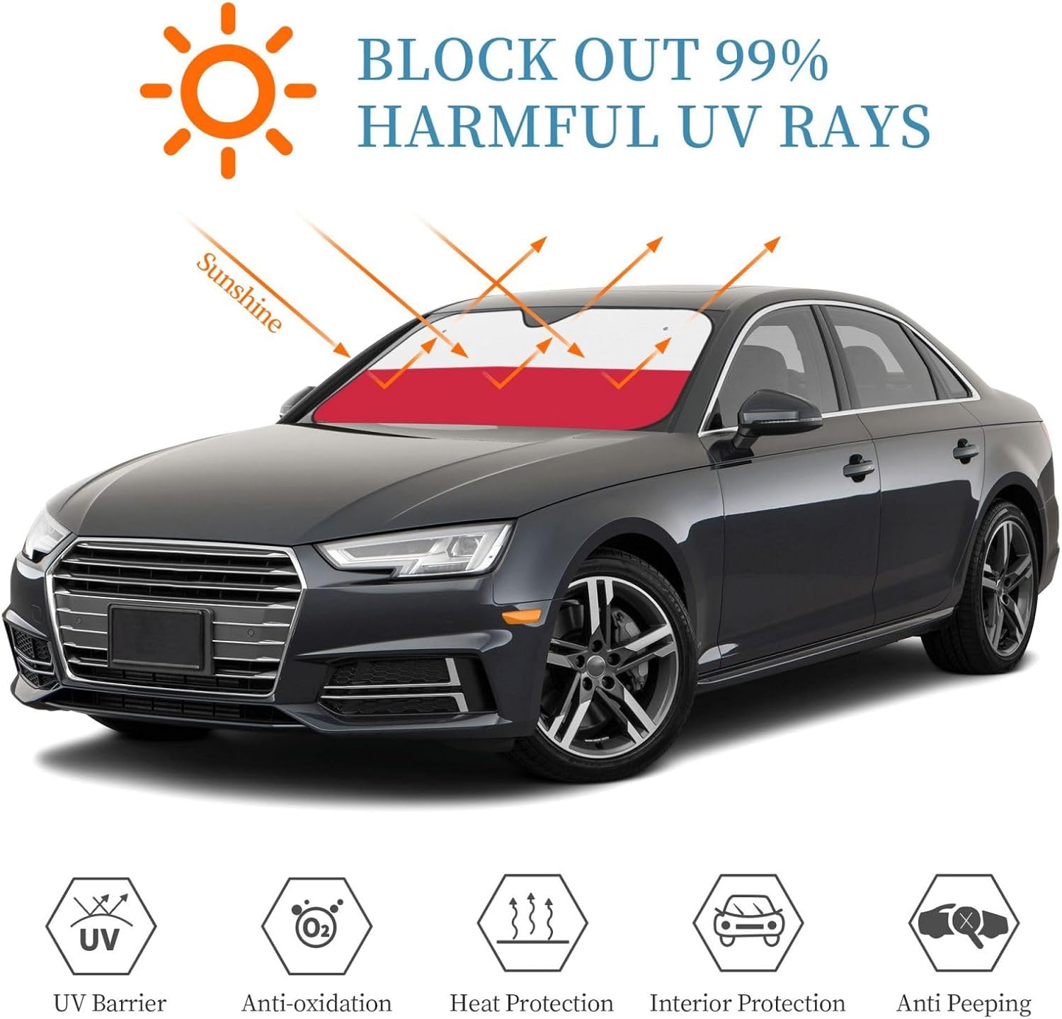 Poland Flag Foldable Car Windshield Sunshade Blocks Heat and Sun Glare Uv Rays