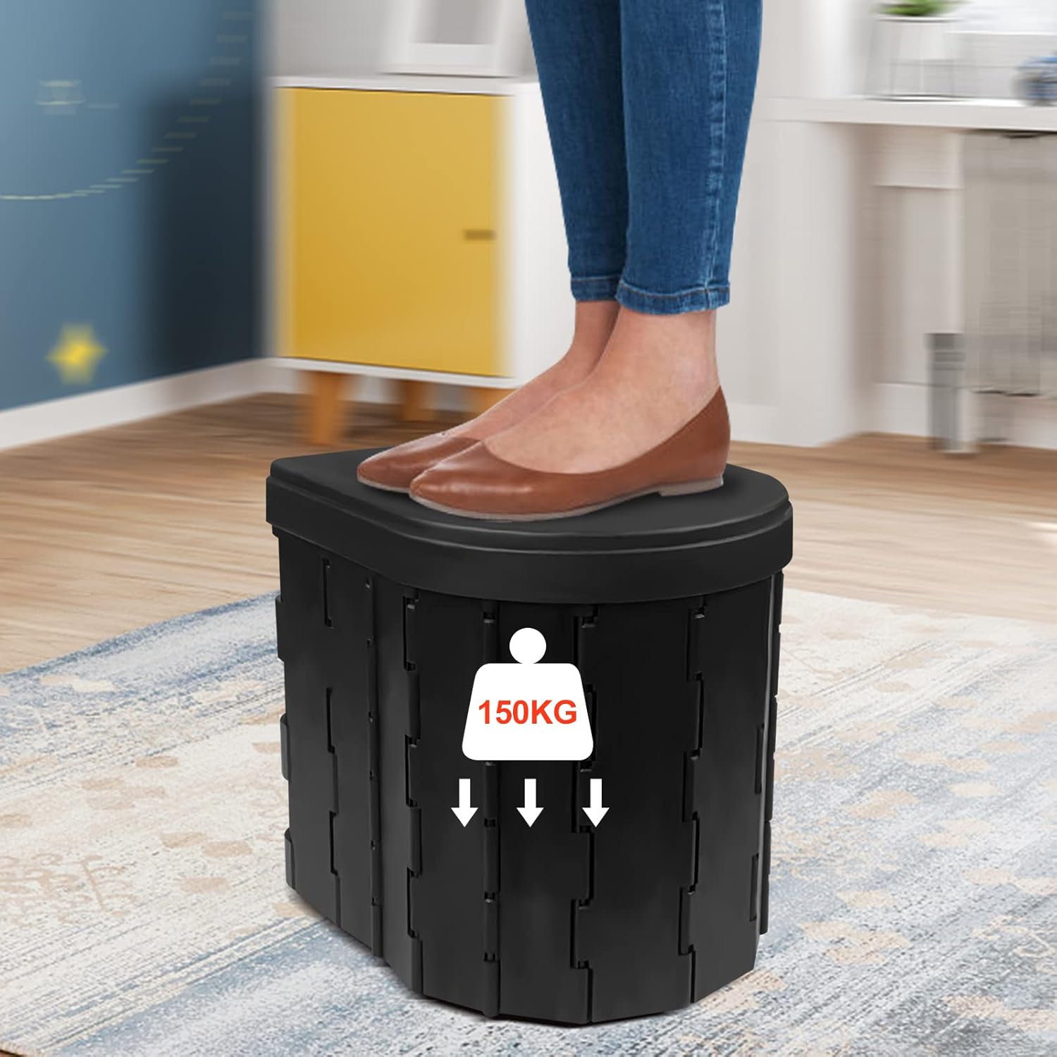 Fousenuk Toilette Portable Pliable en ABS avec Sacs Biodégradables et Seau Hygiénique, Jusqu'à 150 kg - Description