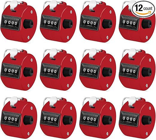 12 Pcs Hand Tally Counter 4-Digit Lap Counter Clicker, Manual Mechanical Handheld Pitch Click Counter with Finger Ring for School Golf & Knitting Row Croche